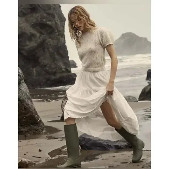 DOEN Sz M Medium Sebastiane Skirt Midi Scalloped Ivory Powder A-Line - Picture 9 of 16